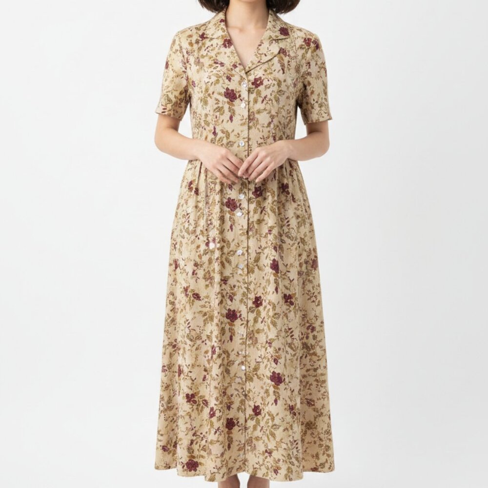 Cynthia Howe for Maggy Boutique Dress Maxi Boho Cottage Floral Green Burgundy 12